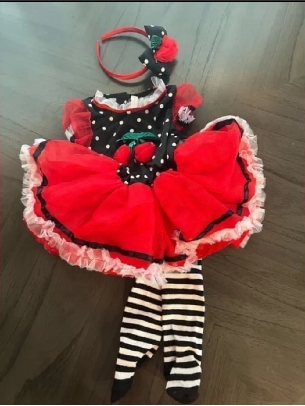 Cherry Pie Infant Costume - Red & Black Polka Dot Dress with Headband